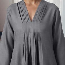 Grey Rayon Slub Texture Pleated Co-Ord Set