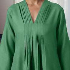 Green Rayon Slub Texture Pleated Co-Ord Set