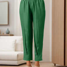 Green Rayon Slub Texture Pleated Co-Ord Set