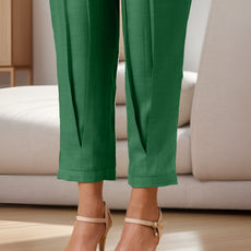 Green Rayon Slub Texture Pleated Co-Ord Set