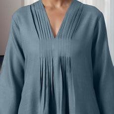 Blue Rayon Slub Texture Pleated Co-Ord Set