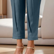 Blue Rayon Slub Texture Pleated Co-Ord Set