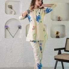 Women Cotton Blend A-Line Pant Set