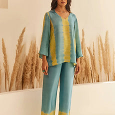 Blue-Lime Tie And Dye Co-Ord Set