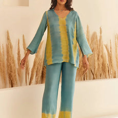 Blue-Lime Tie And Dye Co-Ord Set