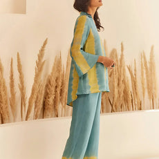 Blue-Lime Tie And Dye Co-Ord Set