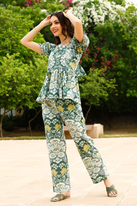 Women Cotton Blend Ethnic Top Pant Set