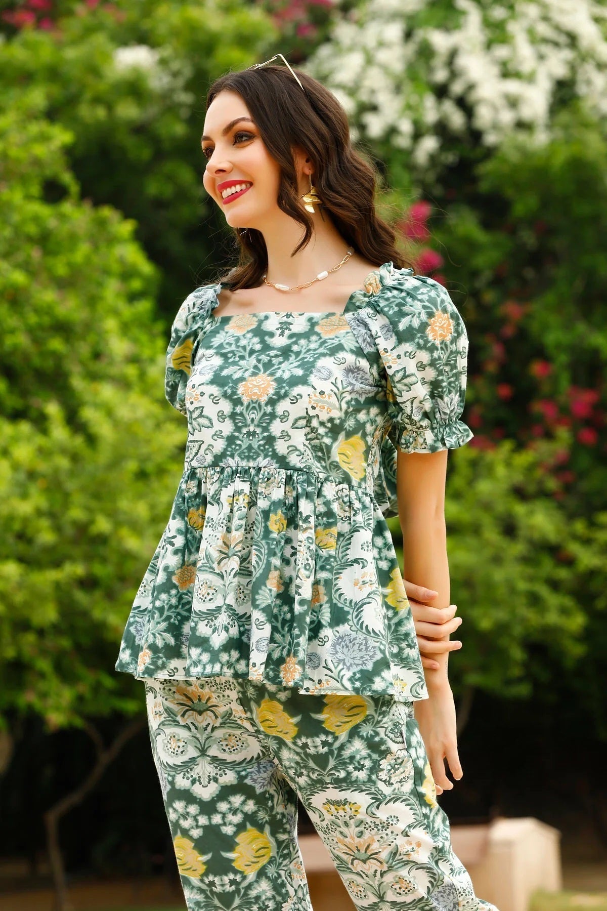 Women Cotton Blend Ethnic Top Pant Set
