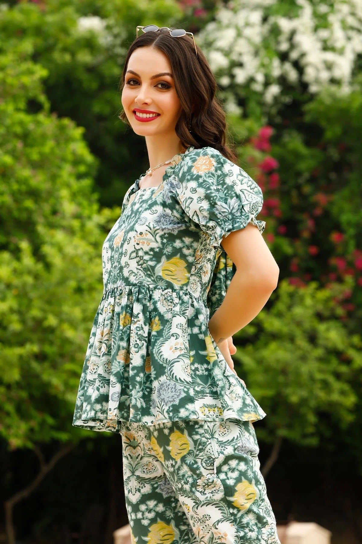 Women Cotton Blend Ethnic Top Pant Set