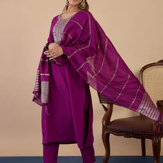 Nyra Purple Women’s Traditional Kurta Pant Set with Dupatta