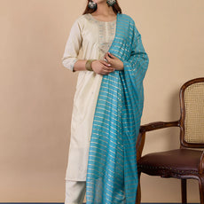 Zanira Cream Women's Designer Kurta Pant Set Premium Pattern Collection