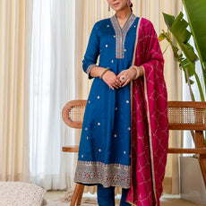 Ruhani Teal Special Designer Kurta Pant Set with Elegant Dupatta