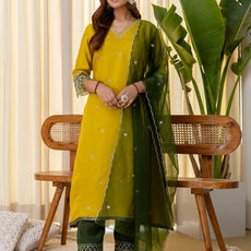 Meher Lemon Embroidred Kurta Sets with Sequins Work Women Suits