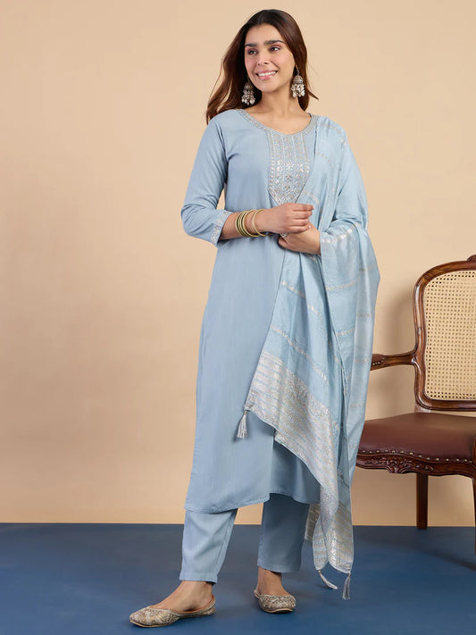 Myra Grey Women's Designer Kurta Pant Set Premium Pattern Collection