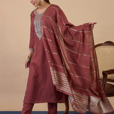 Nyra Brown Women’s Traditional Kurta Pant Set with Dupatta