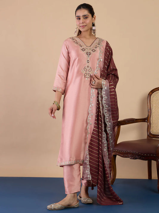 Heerika Peach Women's Designer Kurta Pant Set Premium Pattern Collection