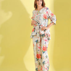 Women White Floral Printed Top And Palazzos Co-Ord Set