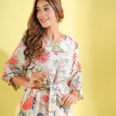 Women White Floral Printed Top And Palazzos Co-Ord Set