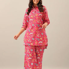 Women Pink Shirt Collar Co-Ord Sets