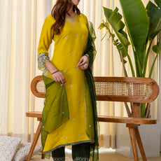 Meher Lemon Embroidred Kurta Sets with Sequins Work Women Suits