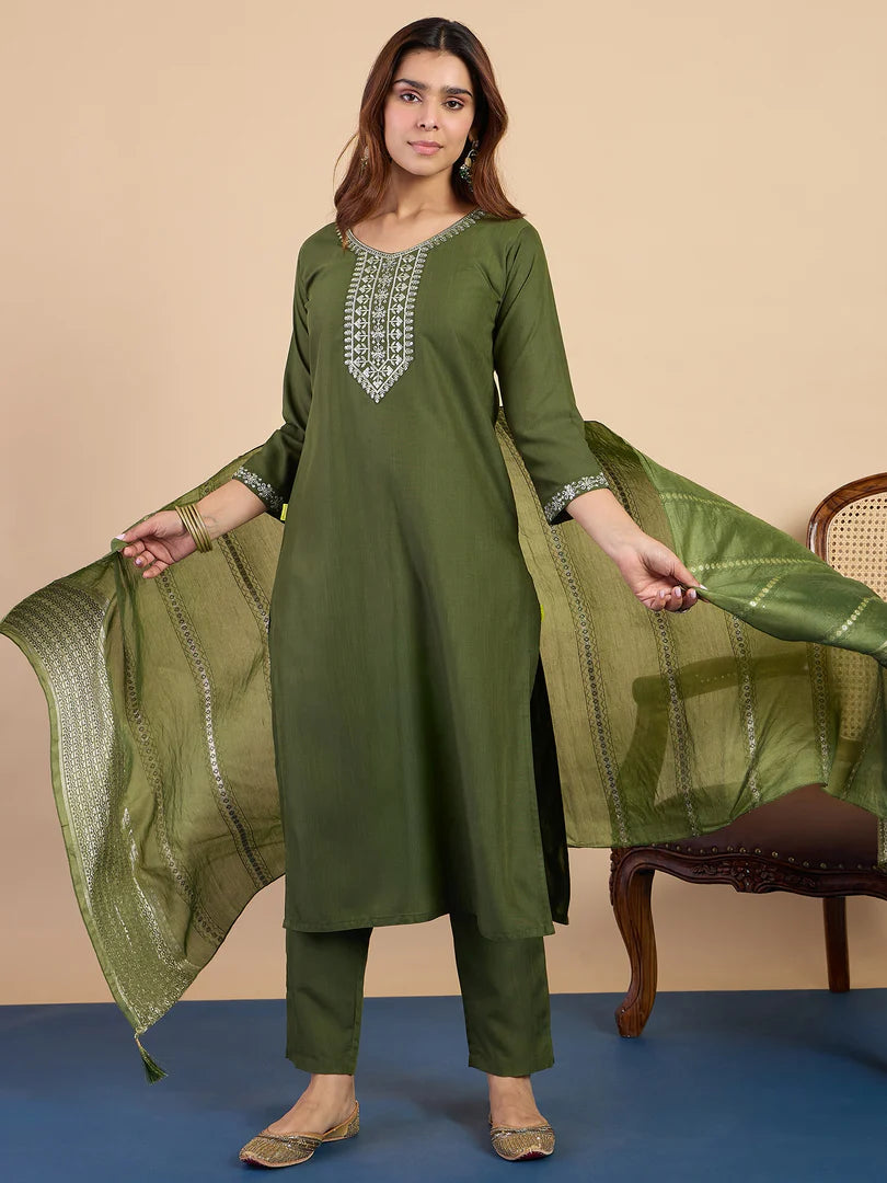 Myra Mehndi Women's Designer Kurta Pant Set Premium Pattern Collection
