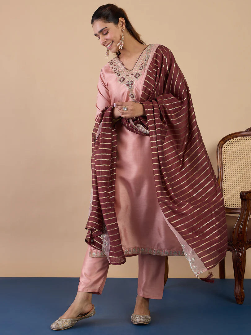 Heerika Peach Women's Designer Kurta Pant Set Premium Pattern Collection