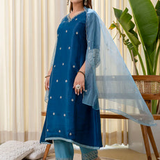 Meher Teal-blue Embroidred Kurta Sets with Sequins Work Women Suits