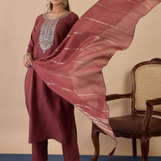 Nyra Brown Women’s Traditional Kurta Pant Set with Dupatta