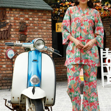 Women Cotton Blend Crop Top Palazzo Set