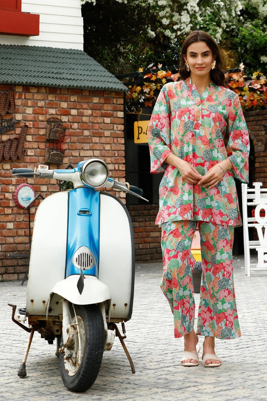 Women Cotton Blend Crop Top Palazzo Set