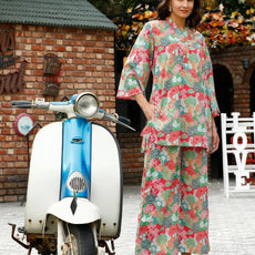 Women Cotton Blend Crop Top Palazzo Set