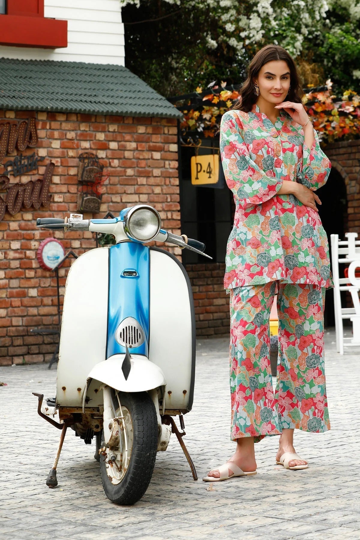 Women Cotton Blend Crop Top Palazzo Set