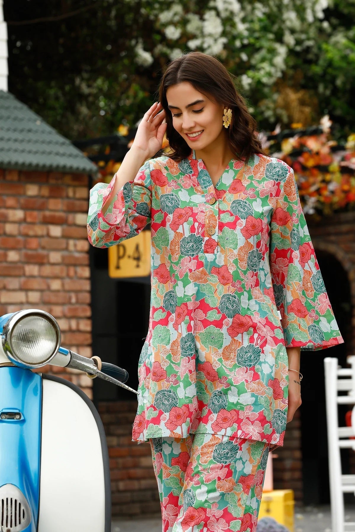 Women Cotton Blend Crop Top Palazzo Set