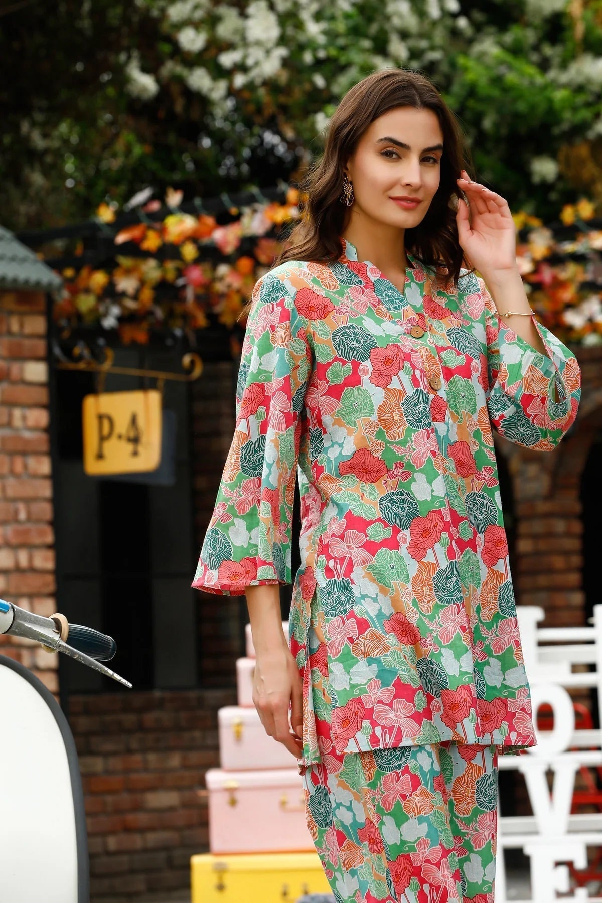 Women Cotton Blend Crop Top Palazzo Set