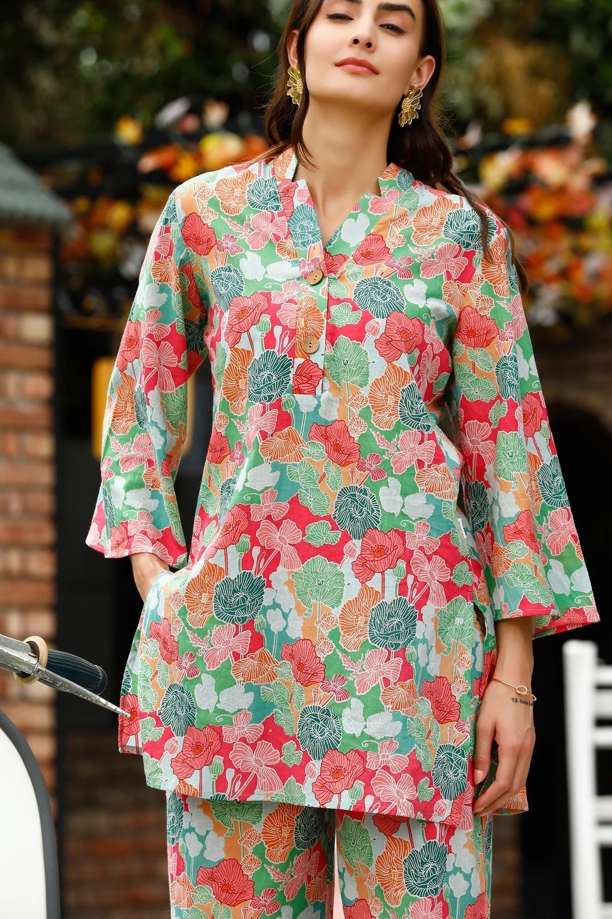 Women Cotton Blend Crop Top Palazzo Set