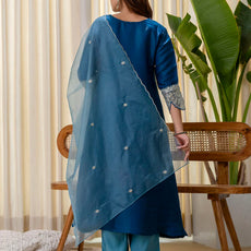 Meher Teal-blue Embroidred Kurta Sets with Sequins Work Women Suits