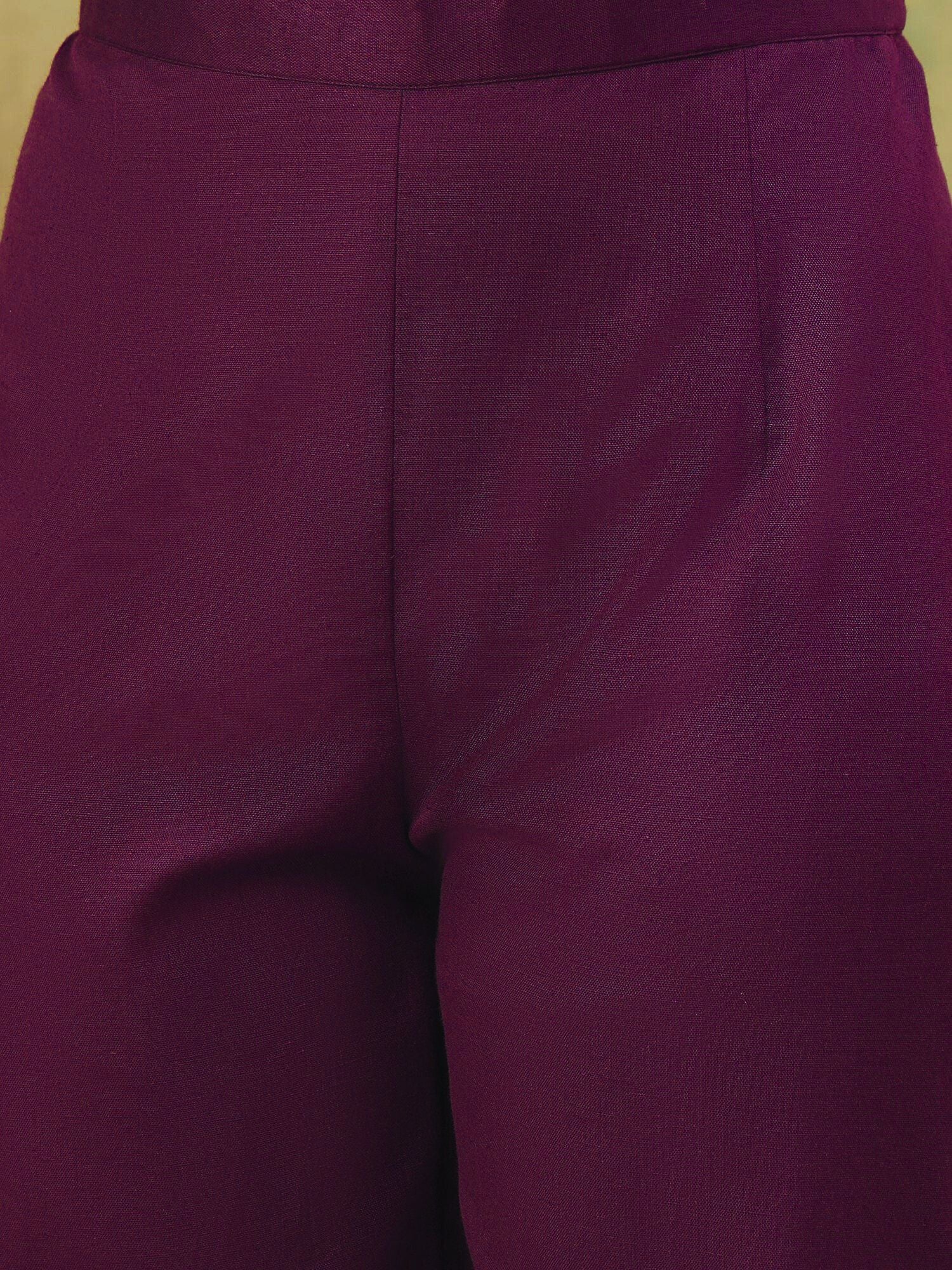 Women Elegant Purple Co-Ord Set Featuring Thread Embroidery , Paired With Ankle-Length Trousers For A Chic, Coordinated Look.