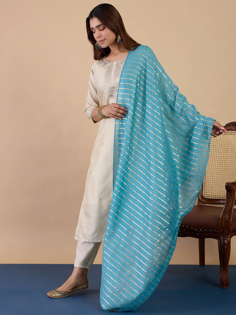 Zanira Cream Women's Designer Kurta Pant Set Premium Pattern Collection