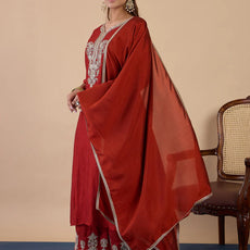 Zarika Rust Embroidred Kurta Sets with Sequins Work Women Suits