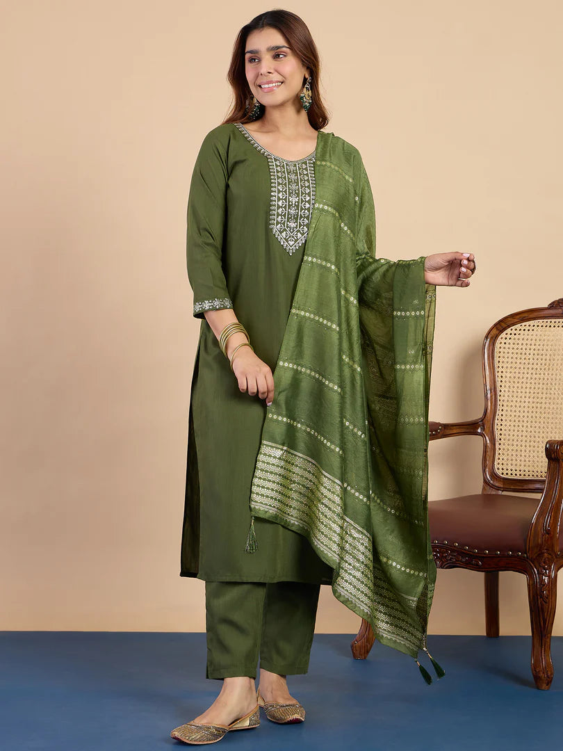 Myra Mehndi Women's Designer Kurta Pant Set Premium Pattern Collection
