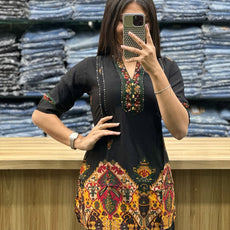 Printed Asymmetric Black Rayon Co-Ord Set