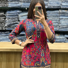 Printed Asymmetric Red And Blue Rayon Co-Ord Set