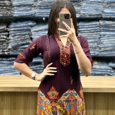 Printed Asymmetric Purple Rayon Co-Ord Set