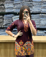 Printed Asymmetric Purple Rayon Co-Ord Set