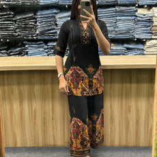 Printed Asymmetric Black Rayon Co-Ord Set