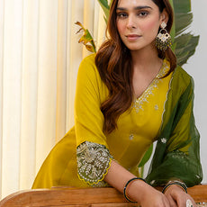 Meher Lemon Embroidred Kurta Sets with Sequins Work Women Suits
