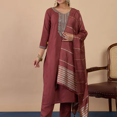 Nyra Brown Women’s Traditional Kurta Pant Set with Dupatta