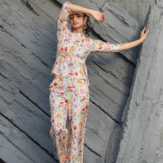 Women Cotton Blend Crop Top Palazzo Set