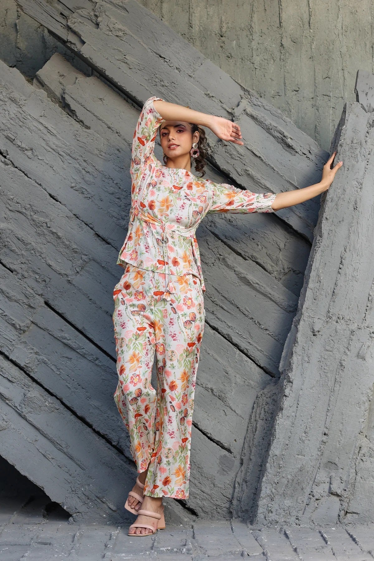 Women Cotton Blend Crop Top Palazzo Set