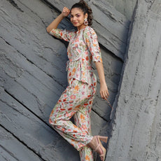 Women Cotton Blend Crop Top Palazzo Set